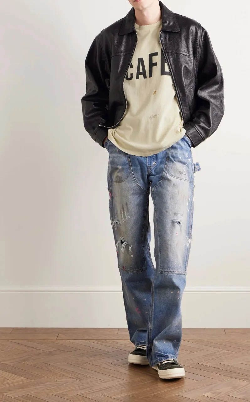 651#Gallery Dept New Retro Old Splashed Paint Holes Dirty Feng Shui Washed Mud Dyeing Logging Workwear Jeans American High Street Casual Workwear Trousers Washed Blue S～XL p290